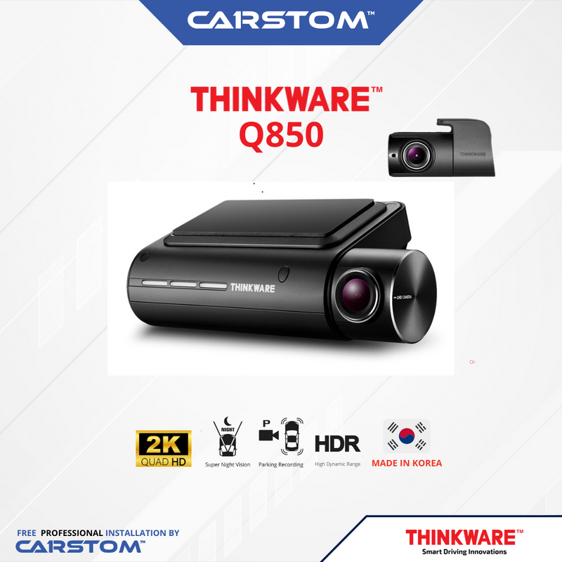 Thinkware Q850 Pro 2-CH 2k QHD Front/Back 1080p FHD Car Dashcam with 64GB SD, Parking Mode, WiFi, GPS, Night Vision